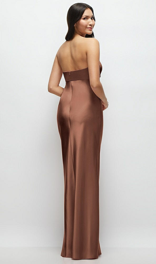 Back View - Cognac Strapless Bow-Bandeau Cutout Satin Maxi Slip Dress