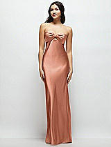 Front View Thumbnail - Copper Penny Strapless Bow-Bandeau Cutout Satin Maxi Slip Dress