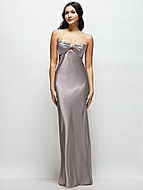 Front View Thumbnail - Cashmere Gray Strapless Bow-Bandeau Cutout Satin Maxi Slip Dress