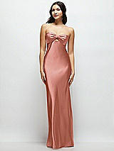 Front View Thumbnail - Desert Rose Strapless Bow-Bandeau Cutout Satin Maxi Slip Dress