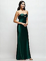 Side View Thumbnail - Evergreen Strapless Bow-Bandeau Cutout Satin Maxi Slip Dress