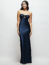 Front View Thumbnail - Midnight Navy Strapless Bow-Bandeau Cutout Satin Maxi Slip Dress