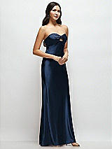 Side View Thumbnail - Midnight Navy Strapless Bow-Bandeau Cutout Satin Maxi Slip Dress