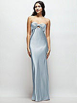 Front View Thumbnail - Mist Strapless Bow-Bandeau Cutout Satin Maxi Slip Dress