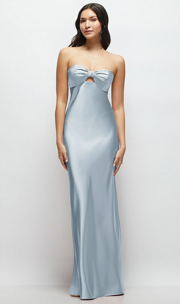Front View - Mist Strapless Bow-Bandeau Cutout Satin Maxi Slip Dress