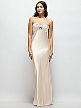 Front View Thumbnail - Oat Strapless Bow-Bandeau Cutout Satin Maxi Slip Dress