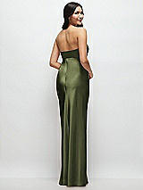 Rear View Thumbnail - Olive Green Strapless Bow-Bandeau Cutout Satin Maxi Slip Dress