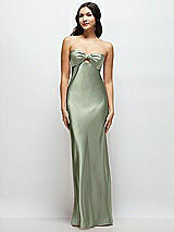 Front View Thumbnail - Sage Strapless Bow-Bandeau Cutout Satin Maxi Slip Dress