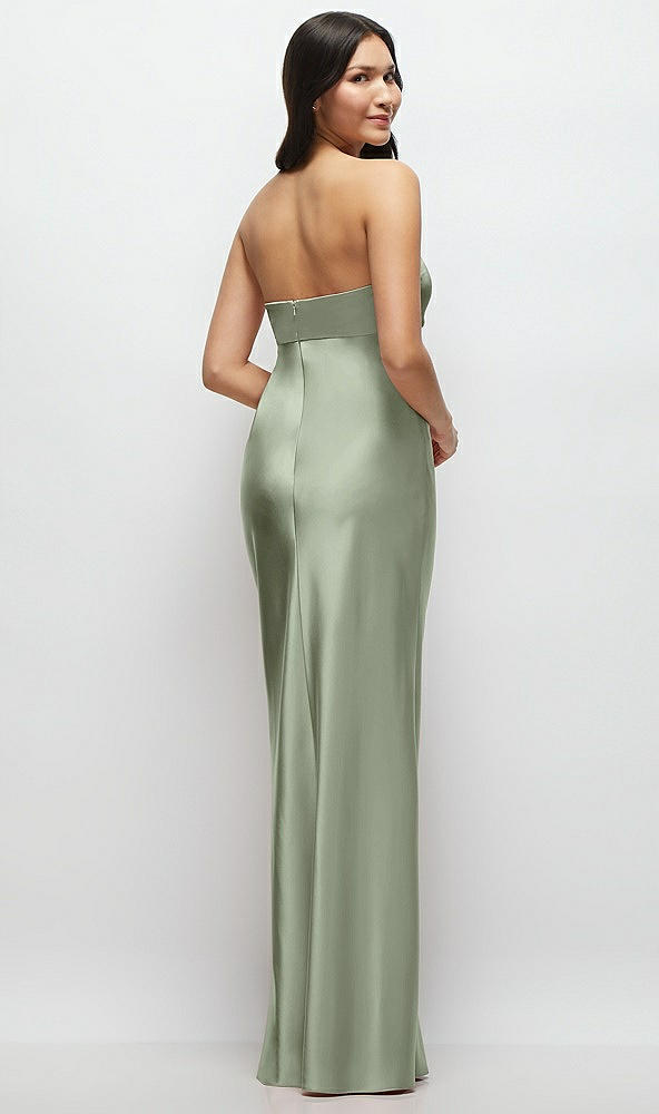 Back View - Sage Strapless Bow-Bandeau Cutout Satin Maxi Slip Dress