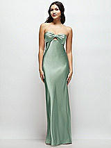 Front View Thumbnail - Seagrass Strapless Bow-Bandeau Cutout Satin Maxi Slip Dress