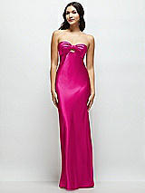 Front View Thumbnail - Think Pink Strapless Bow-Bandeau Cutout Satin Maxi Slip Dress