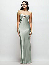 Front View Thumbnail - Willow Green Strapless Bow-Bandeau Cutout Satin Maxi Slip Dress