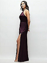 Side View Thumbnail - Deep Plum High Halter Tie-Strap Open-Back Satin Maxi Dress
