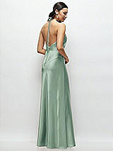 Rear View Thumbnail - Seagrass High Halter Tie-Strap Open-Back Satin Maxi Dress