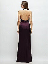 Rear View Thumbnail - Deep Plum Cowl Halter Open-Back Satin Maxi Dress