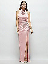 Front View Thumbnail - Ballet Pink Cowl Halter Open-Back Satin Maxi Dress