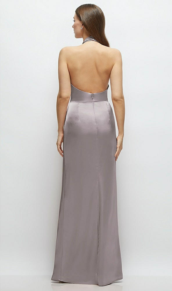 Back View - Cashmere Gray Cowl Halter Open-Back Satin Maxi Dress