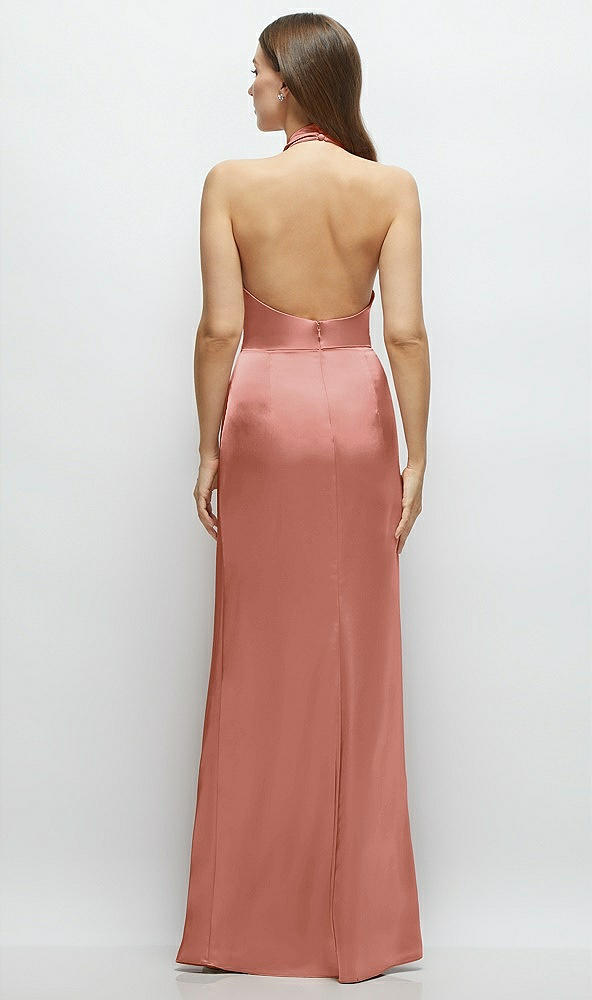 Back View - Desert Rose Cowl Halter Open-Back Satin Maxi Dress