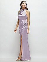 Side View Thumbnail - Lilac Haze Cowl Halter Open-Back Satin Maxi Dress
