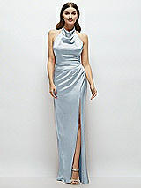 Front View Thumbnail - Mist Cowl Halter Open-Back Satin Maxi Dress