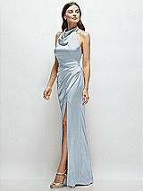 Side View Thumbnail - Mist Cowl Halter Open-Back Satin Maxi Dress