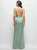Rear View Thumbnail - Seagrass Cowl Halter Open-Back Satin Maxi Dress