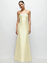 Front View Thumbnail - Butter Yellow Strapless Cuff Neckline Satin Trumpet Gown
