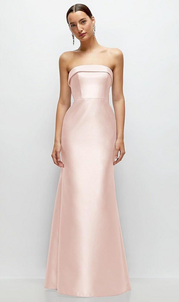Front View - Blush Strapless Cuff Neckline Satin Trumpet Gown