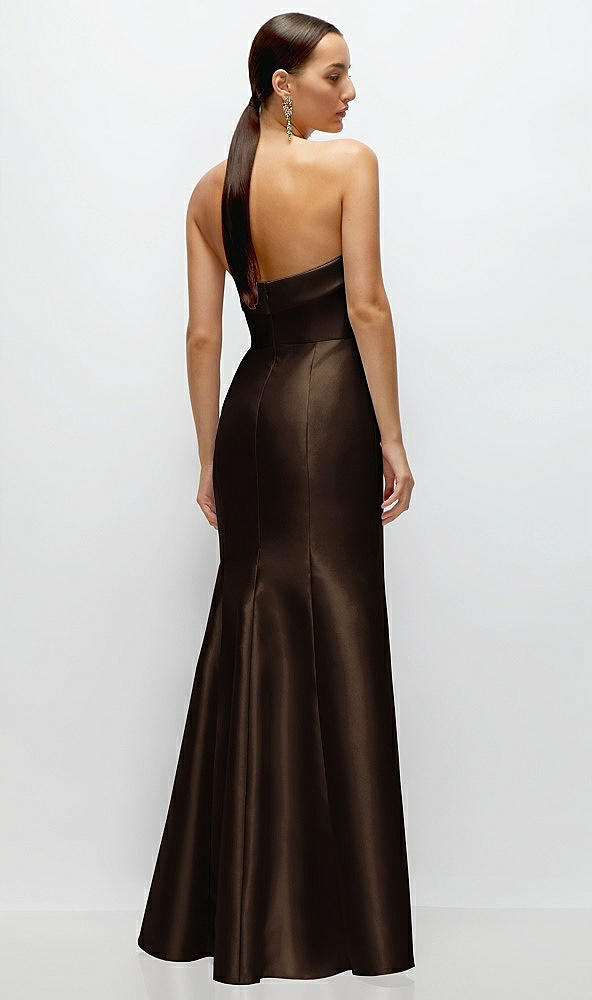 Back View - Espresso Strapless Cuff Neckline Satin Trumpet Gown