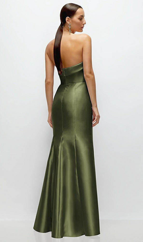 Back View - Olive Green Strapless Cuff Neckline Satin Trumpet Gown