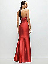 Rear View Thumbnail - Poppy Red Strapless Cuff Neckline Satin Trumpet Gown