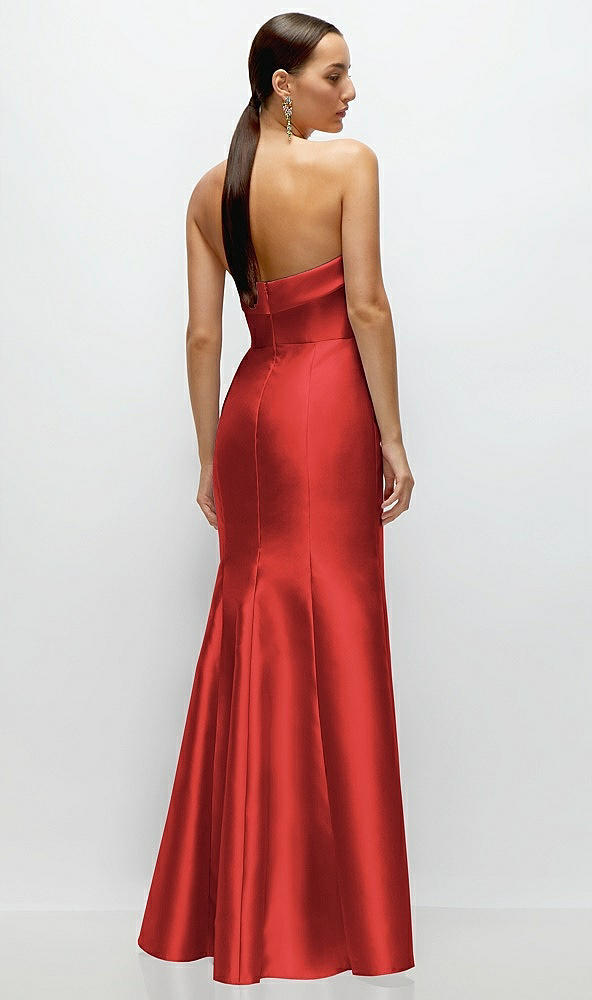 Back View - Poppy Red Strapless Cuff Neckline Satin Trumpet Gown
