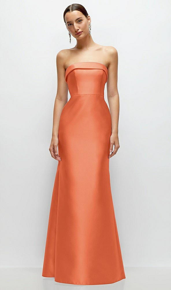 Front View - Portofino Orange Strapless Cuff Neckline Satin Trumpet Gown