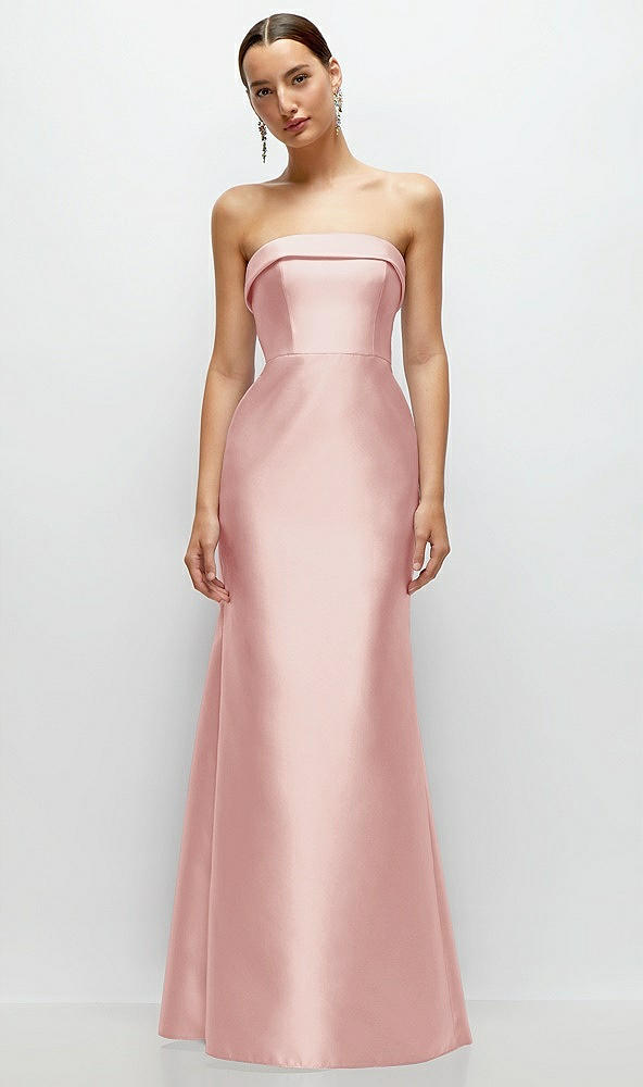 Front View - Rose Strapless Cuff Neckline Satin Trumpet Gown