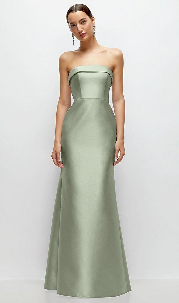 Front View - Sage Strapless Cuff Neckline Satin Trumpet Gown