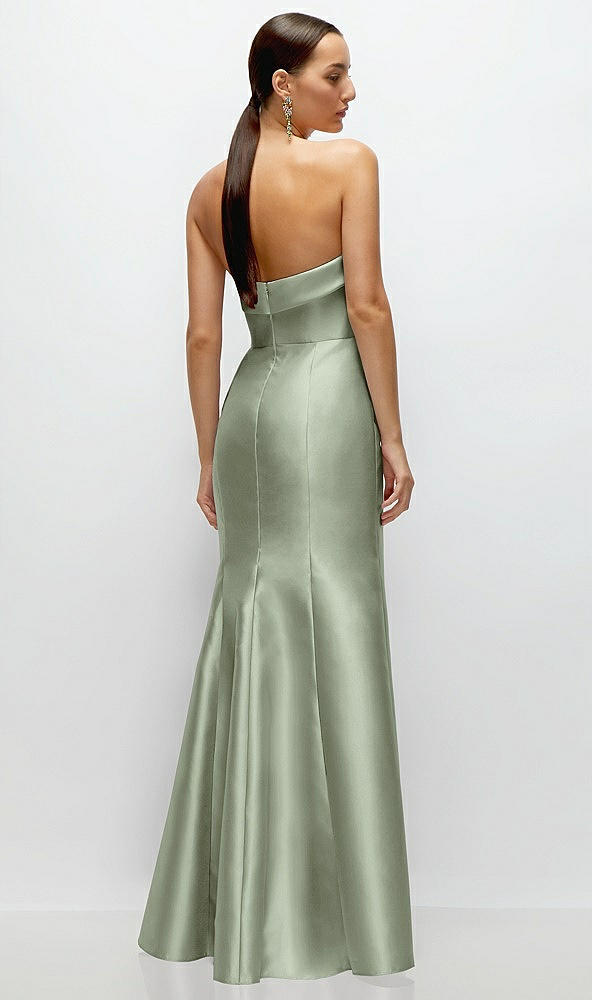 Back View - Sage Strapless Cuff Neckline Satin Trumpet Gown