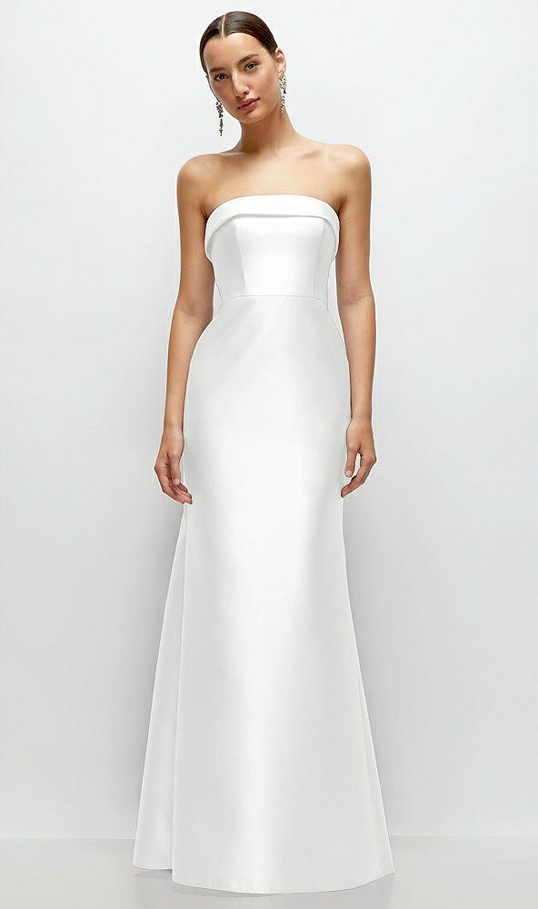 Front View - White Strapless Cuff Neckline Satin Trumpet Gown