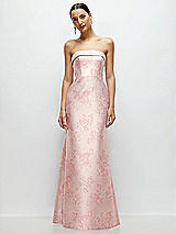 Front View Thumbnail - Bow And Blossom Print Strapless Cuff Neckline Floral Satin Trumpet Gown