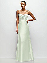 Front View Thumbnail - Mint Green Strapless Cat-Eye Draped Bodice Satin Tumpet Dress