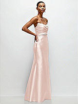 Side View Thumbnail - Blush Strapless Cat-Eye Draped Bodice Satin Tumpet Dress
