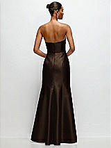 Rear View Thumbnail - Espresso Strapless Cat-Eye Draped Bodice Satin Trumpet Dress
