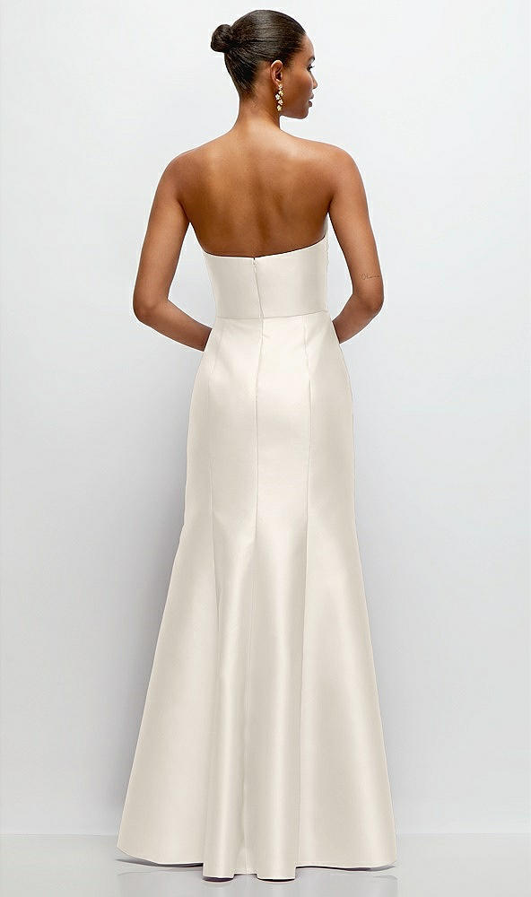 Back View - Ivory Strapless Cat-Eye Draped Bodice Satin Tumpet Dress