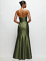 Rear View Thumbnail - Olive Green Strapless Cat-Eye Draped Bodice Satin Tumpet Dress