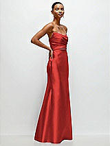 Side View Thumbnail - Poppy Red Strapless Cat-Eye Draped Bodice Satin Trumpet Dress