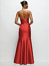 Rear View Thumbnail - Poppy Red Strapless Cat-Eye Draped Bodice Satin Trumpet Dress