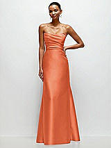 Front View Thumbnail - Portofino Orange Strapless Cat-Eye Draped Bodice Satin Tumpet Dress