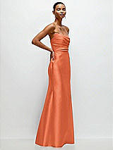 Side View Thumbnail - Portofino Orange Strapless Cat-Eye Draped Bodice Satin Tumpet Dress