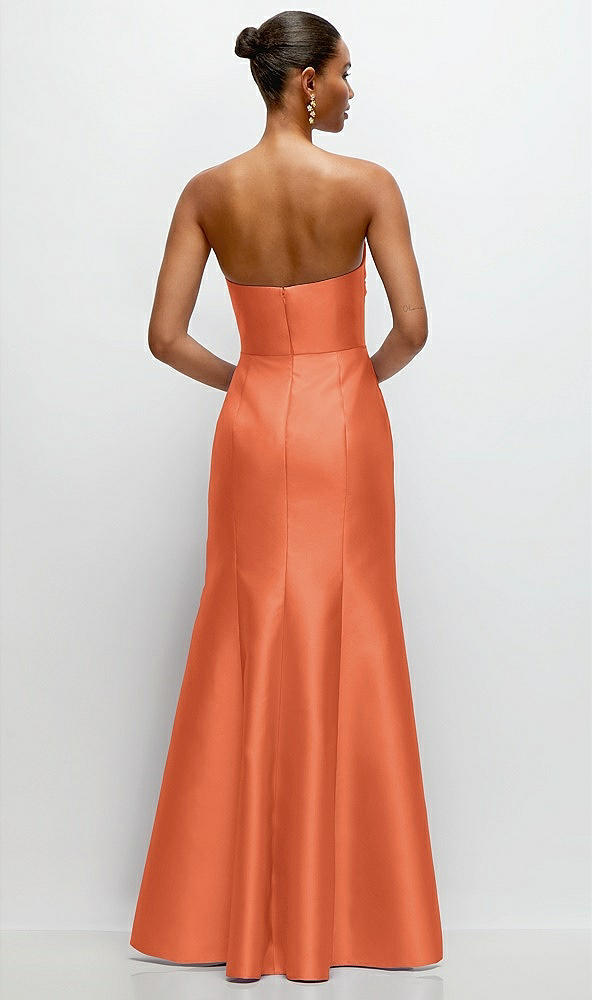 Back View - Portofino Orange Strapless Cat-Eye Draped Bodice Satin Tumpet Dress