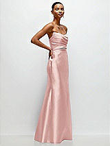 Side View Thumbnail - Rose Strapless Cat-Eye Draped Bodice Satin Tumpet Dress