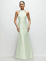 Front View Thumbnail - Mint Green High-Neck Halter Open-Back Satin Trumpet Dress 